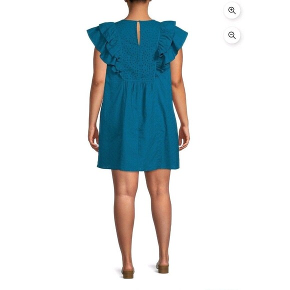 Terra & Sky Women’s Plus Size 4X (28W-30W) Eyelet Babydoll Dress Galapagos Blue - Picture 2 of 9